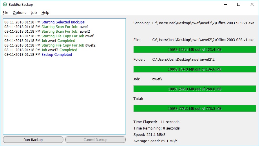 screenshot of Buddha Backup